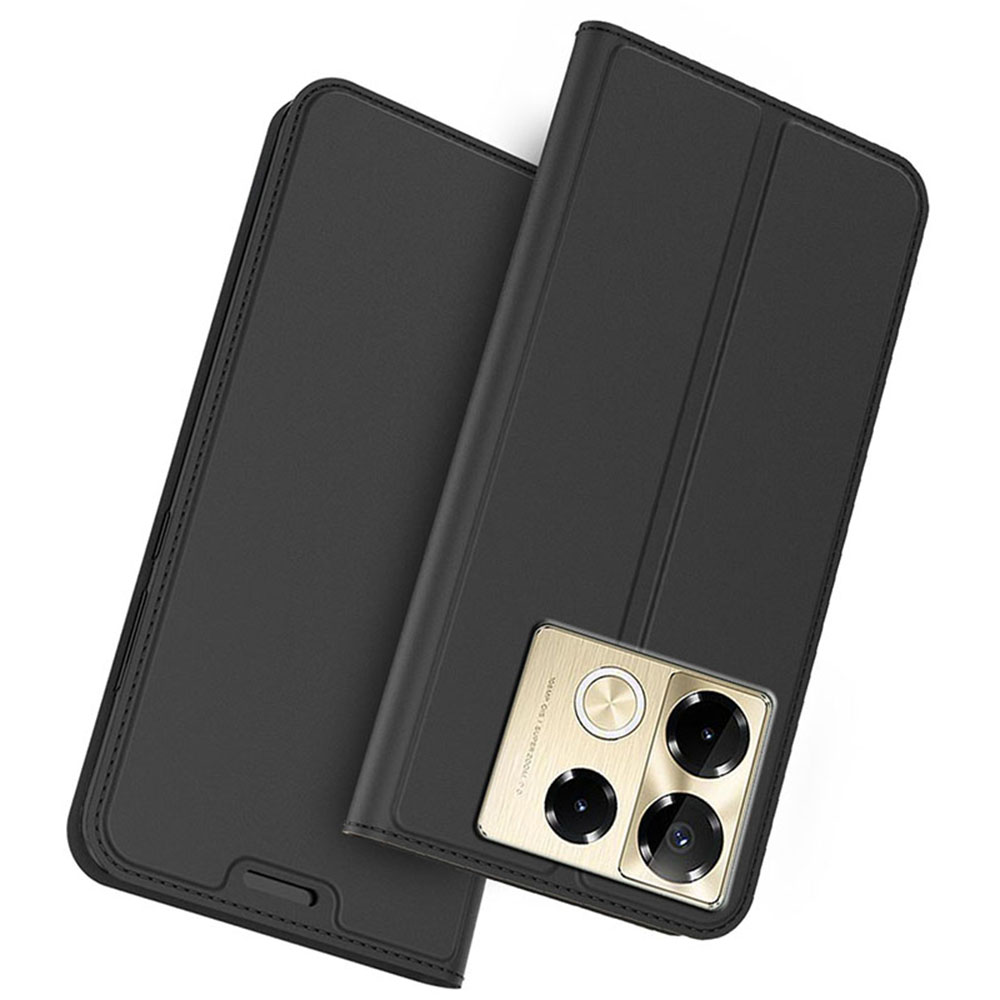 For Infinix Note 40 Pro+ Case PU Leather Phone Cover with Card Holder Stand Magnetic Closure - Black