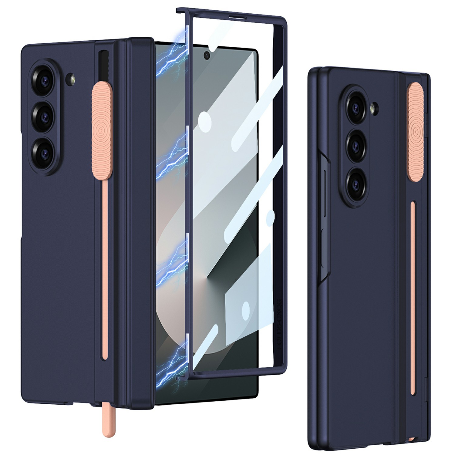 GKK For Samsung Galaxy Z Fold6 5G Case Sliding Stylus Slot Magnetic Hinge Hard PC Phone Cover with Screen Film - Blue