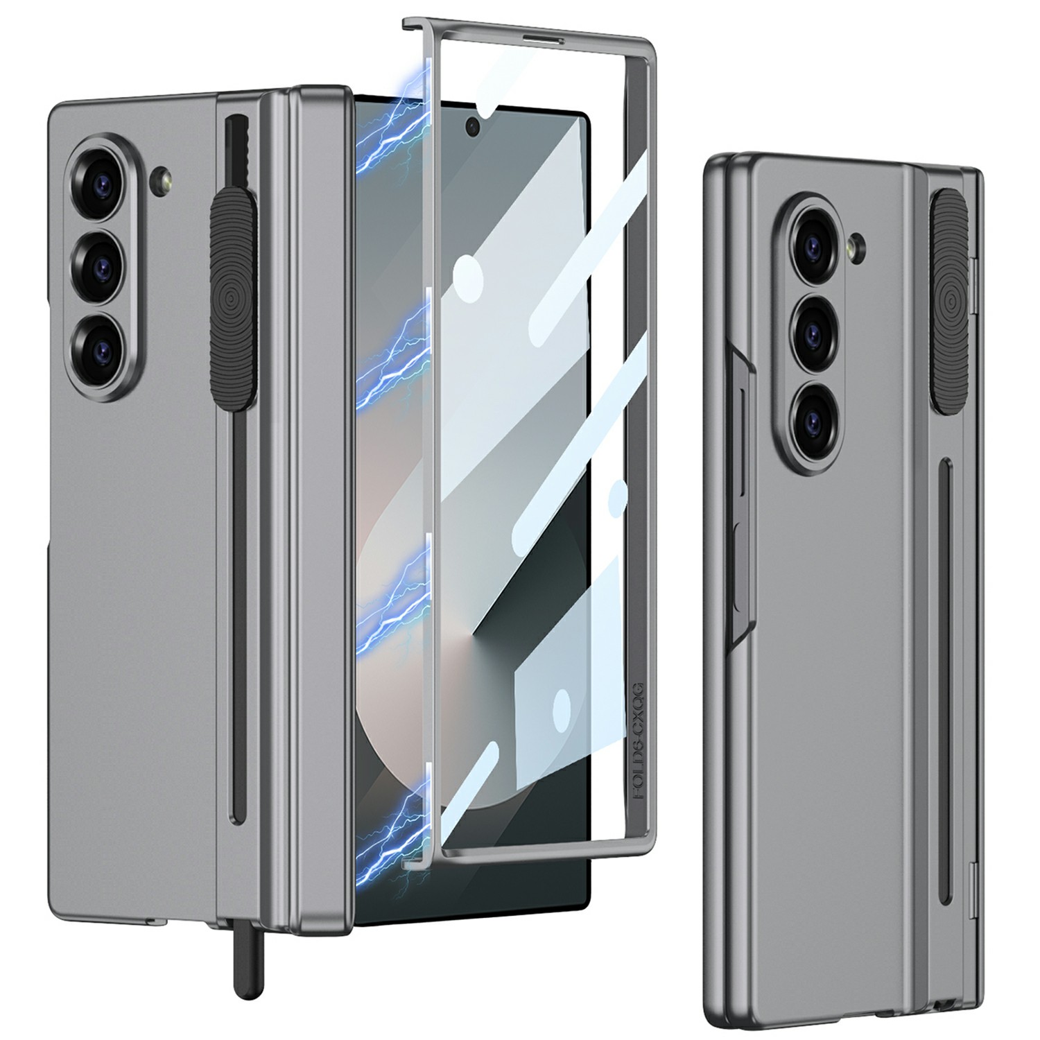 GKK For Samsung Galaxy Z Fold6 5G Case Sliding Stylus Slot Magnetic Hinge Hard PC Phone Cover with Screen Film - Grey