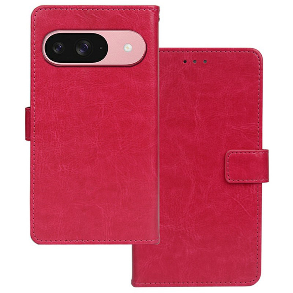 IDEWEI For Google Pixel 9 / 9 Pro Phone Case Card Slots Leather Cover Crazy Horse Texture - Rose
