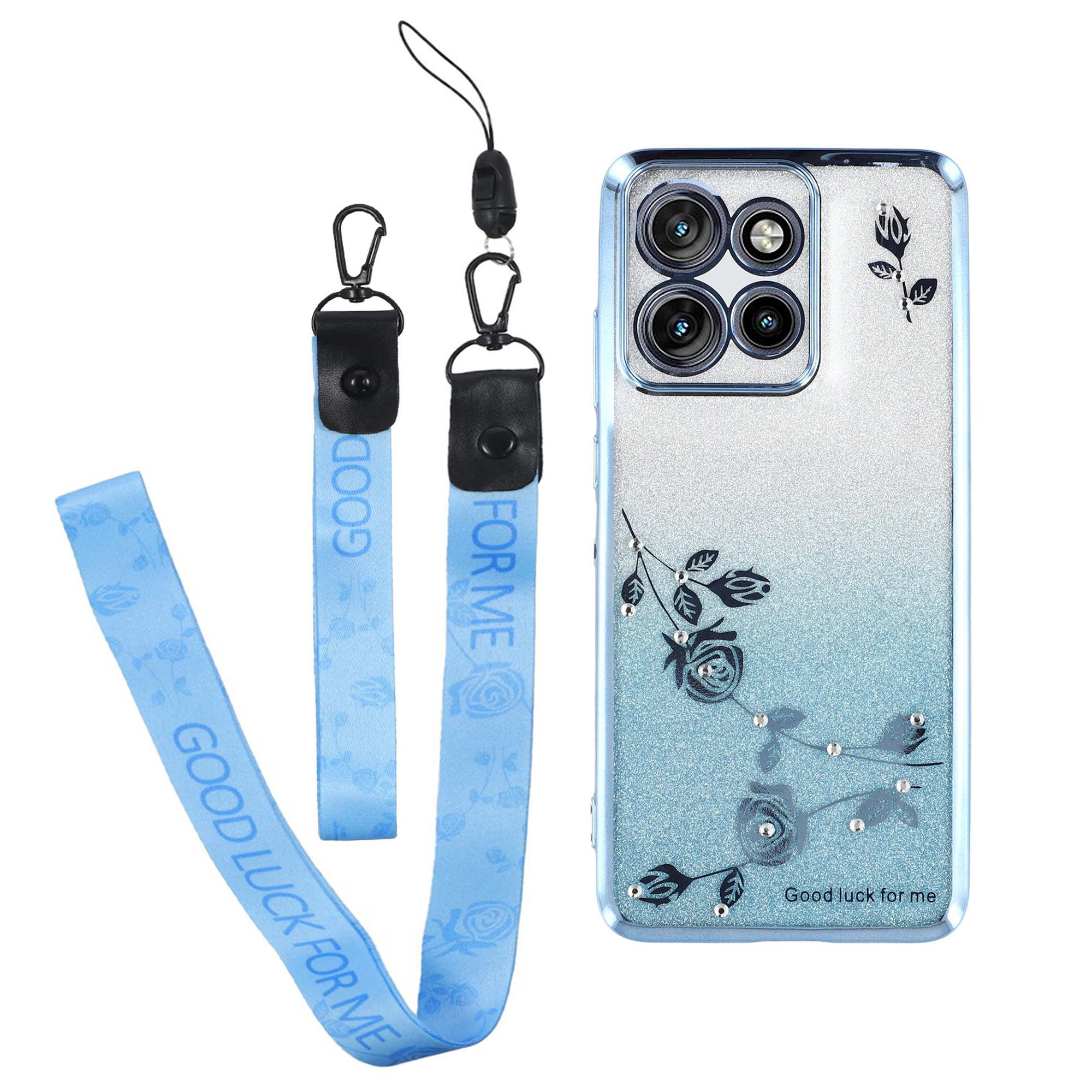 KADEM For Motorola Edge 60 Neo 5G / Edge 50 Neo 5G / Moto S50 5G / ThinkPhone 25 5G Case Flower Pattern TPU Gradient Phone Cover with Lanyards - Blue