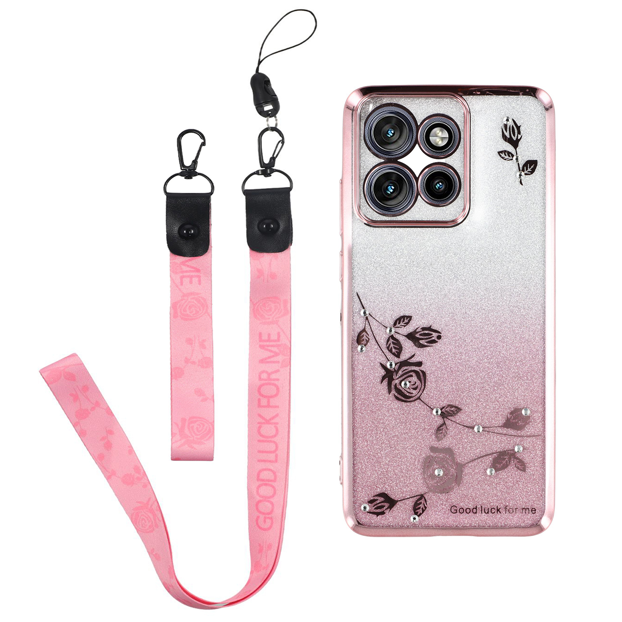 KADEM For Motorola Edge 60 Neo 5G / Edge 50 Neo 5G / Moto S50 5G / ThinkPhone 25 5G Case Flower Pattern TPU Gradient Phone Cover with Lanyards - Rose 