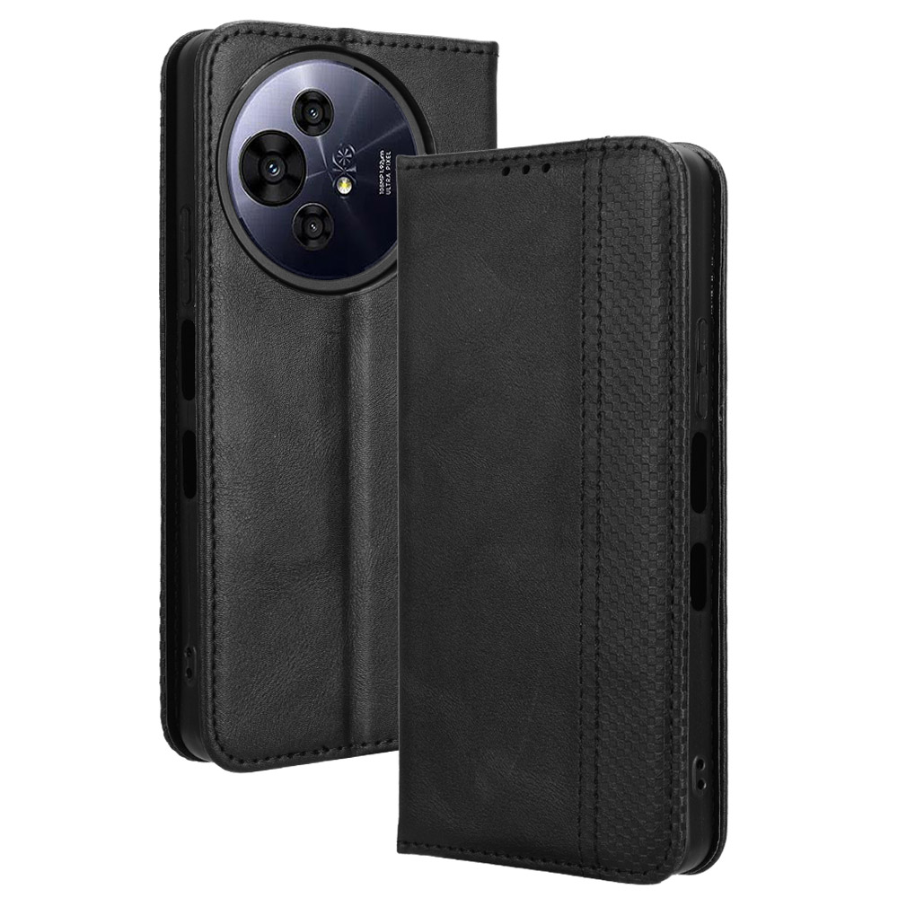 For TCL 50 Pro Nxtpaper 5G / 50 Nxtpaper 5G / TCL P10 / 60 XE NxtPaper 5G Leather Case Wallet Stand Retro Texture Phone Cover - Black