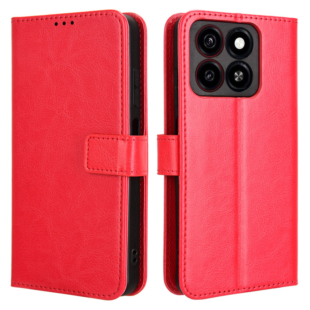 For ZTE Blade A35 / A55 Case Crazy Horse Texture PU Leather Phone Wallet Cover - Red