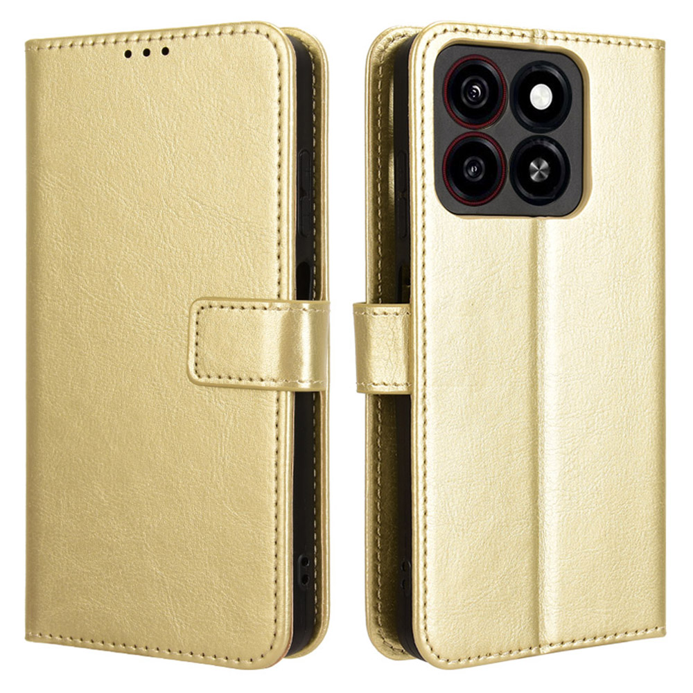 For ZTE Blade A35 / A55 Case Crazy Horse Texture PU Leather Phone Wallet Cover - Gold