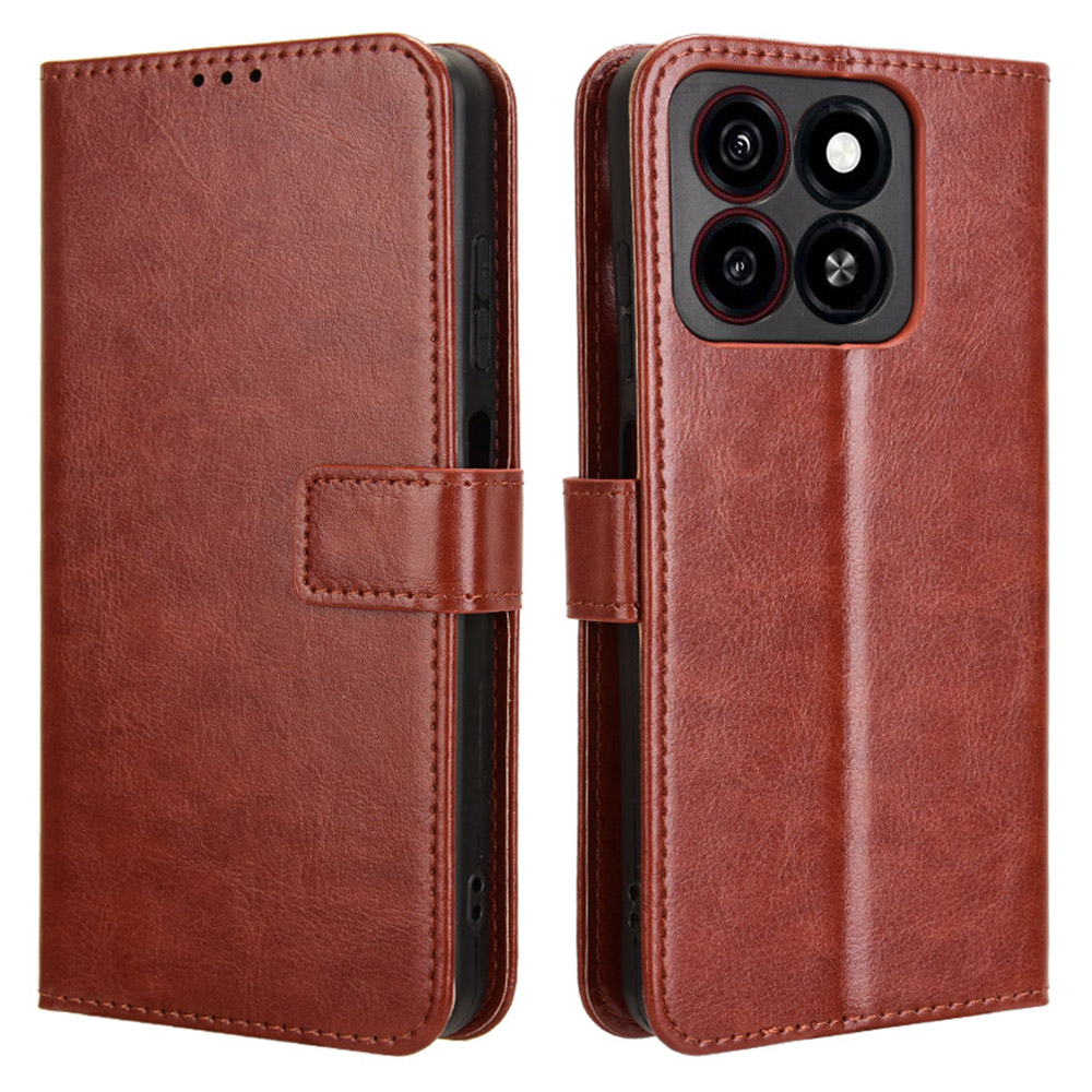 For ZTE Blade A35 / A55 Case Crazy Horse Texture PU Leather Phone Wallet Cover - Brown