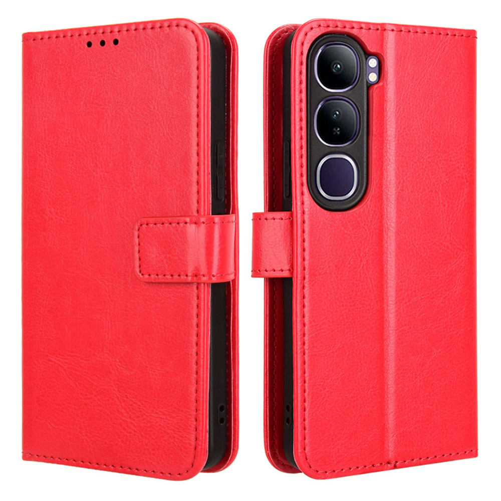 For vivo V40 Lite (Indonesia) 4G  /  5G Case Crazy Horse Texture PU Leather Phone Wallet Cover - Red