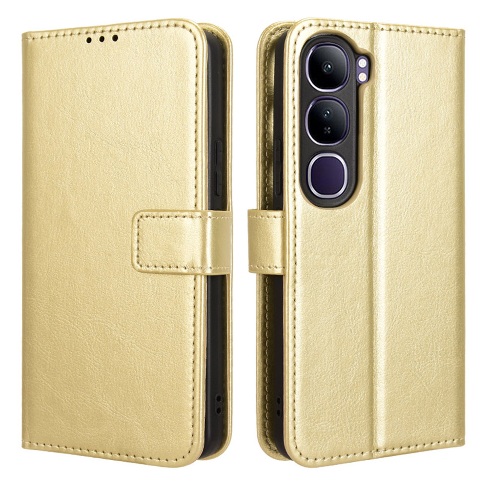 For vivo V40 Lite (Indonesia) 4G  /  5G Case Crazy Horse Texture PU Leather Phone Wallet Cover - Gold