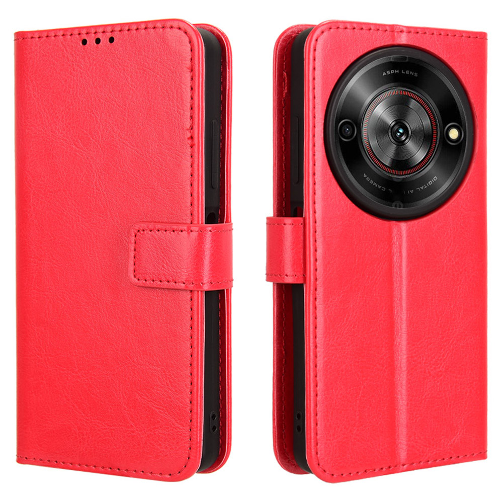 For ZTE Blade A75 5G / nubia Focus Case Crazy Horse Texture PU Leather Phone Wallet Cover - Red