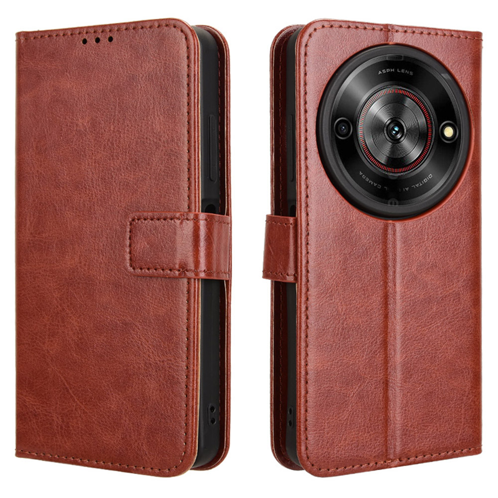For ZTE Blade A75 5G / nubia Focus Case Crazy Horse Texture PU Leather Phone Wallet Cover - Brown
