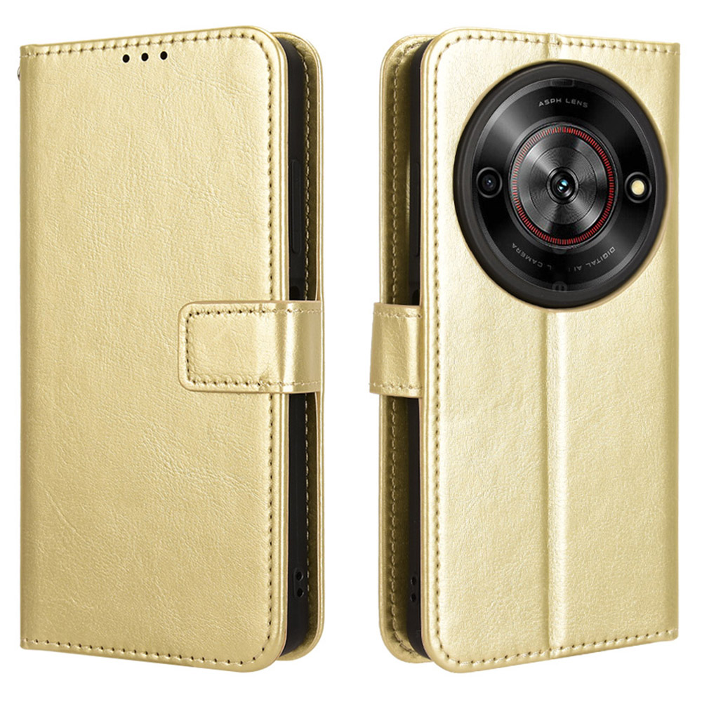 For ZTE Blade A75 5G / nubia Focus Case Crazy Horse Texture PU Leather Phone Wallet Cover - Gold
