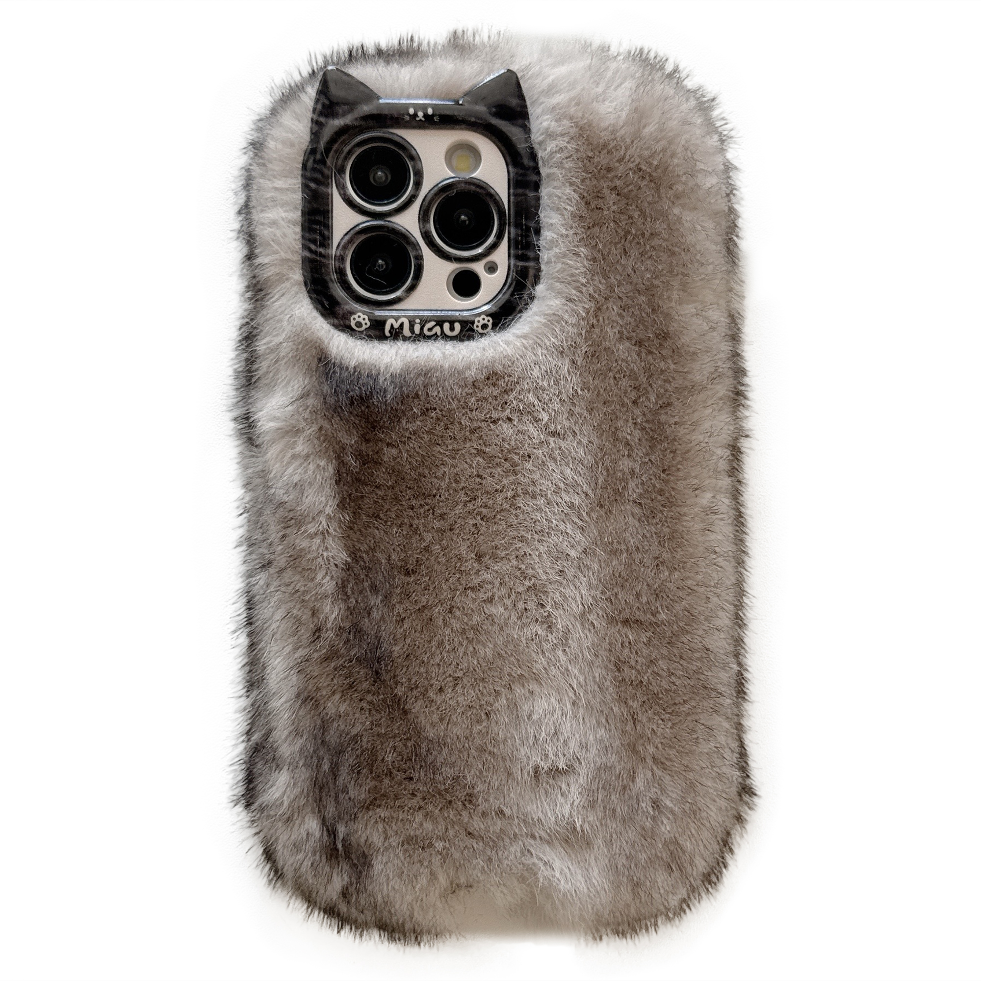 For iPhone 16 Pro Case Mink Fur Texture TPU Fuzzy Winter Protective Cover - Grey