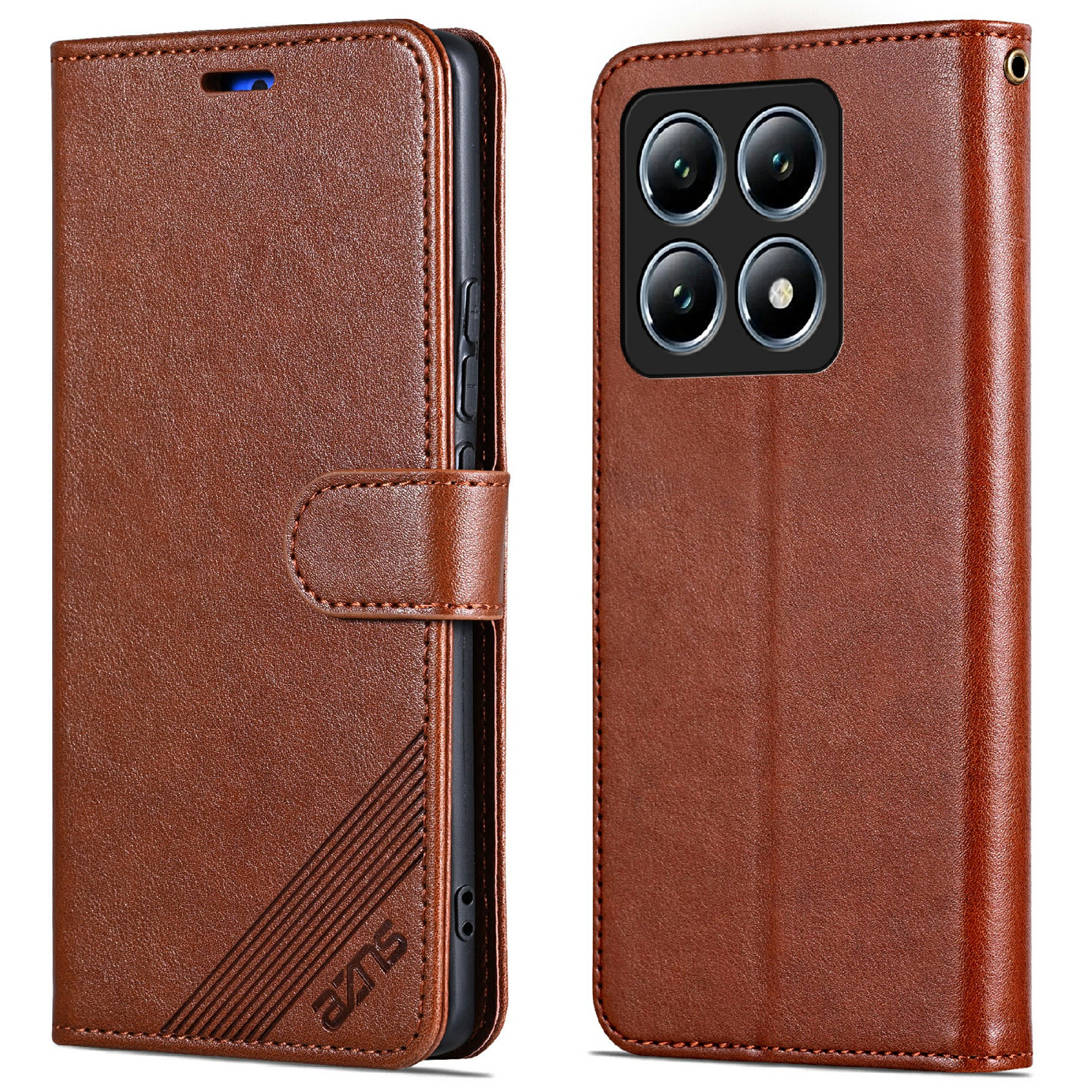 AZNS For Xiaomi 14T Case Anti-Scratch PU Leather Stand Wallet Phone Cover - Brown
