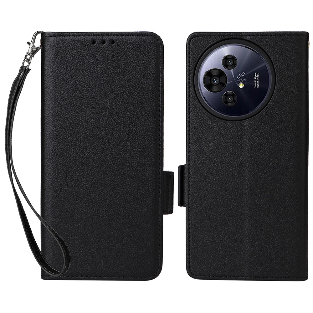 For TCL 50 Pro Nxtpaper 5G / 50 Nxtpaper 5G / TCL P10 / 60 XE NxtPaper 5G Case with Wrist Strap Litchi Texture PU Leather Phone Cover - Black