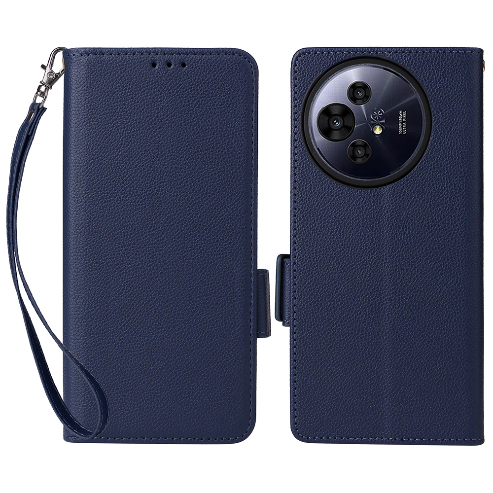For TCL 50 Pro Nxtpaper 5G / 50 Nxtpaper 5G / TCL P10 / 60 XE NxtPaper 5G Case with Wrist Strap Litchi Texture PU Leather Phone Cover - Dark Blue