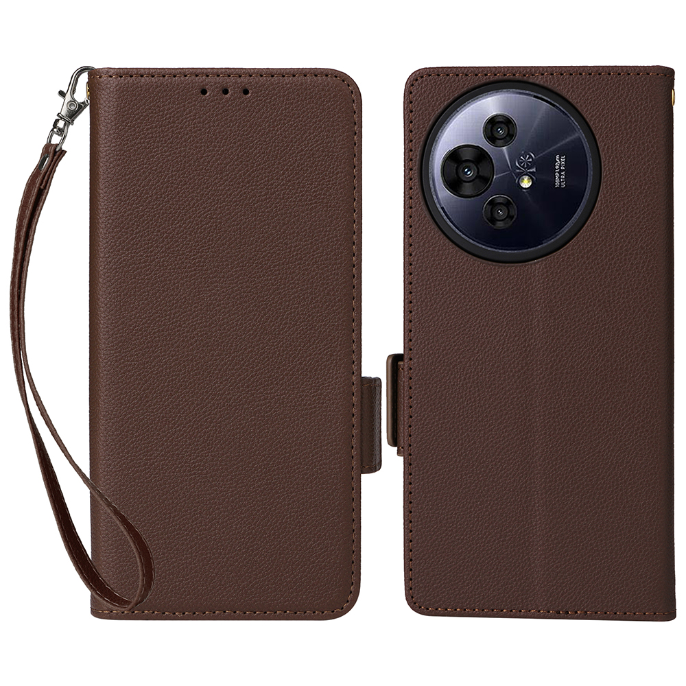 For TCL 50 Pro Nxtpaper 5G / 50 Nxtpaper 5G / TCL P10 / 60 XE NxtPaper 5G Case with Wrist Strap Litchi Texture PU Leather Wallet Phone Cover - Brown
