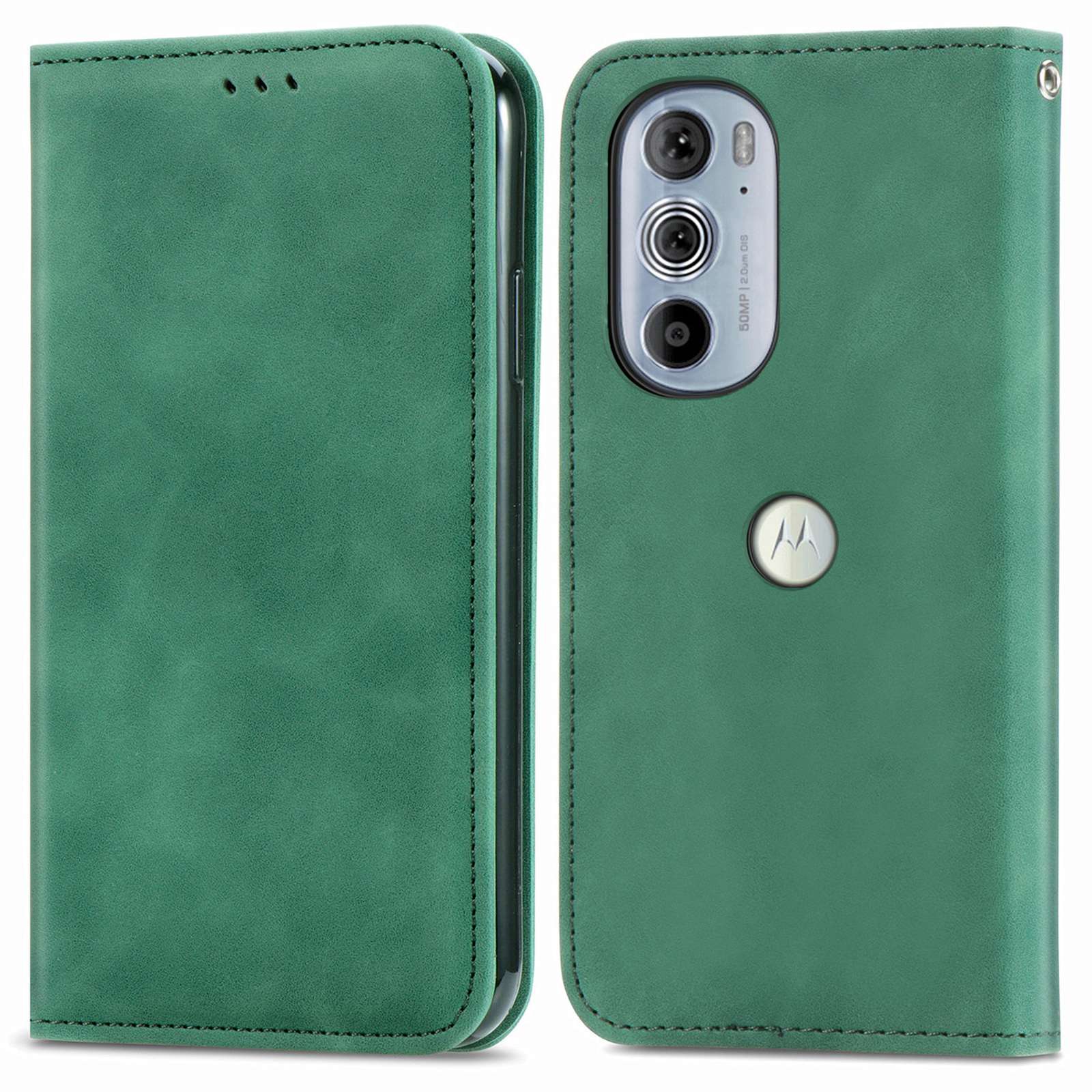 

Für Motorola Edge 30 Pro (Motorola Edge+(2022)) Hauttouch Retro Leder Hülle Magnetverschluss Kartenhalter Telefonständer Cover - Grün, Motorola Edge 30 Pro (Motorola Edge+ (2022))
