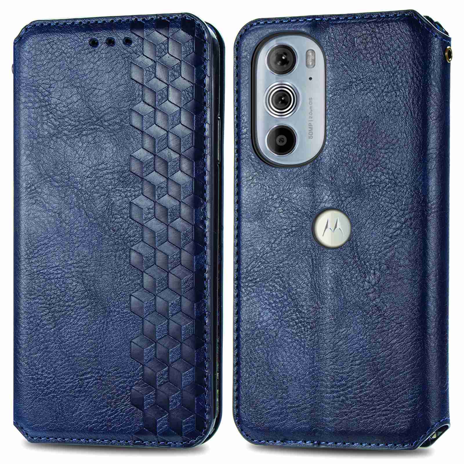 

Für Motorola Edge 30 Pro (Motorola Edge+(2022)) Rhombus-drucken Von Pu-leder-hülle Magnetische Automatisch Absorbierte Telefonie-brieftaschenständerabdeckung - Blau, Motorola Edge 30 Pro (Motorola Edge+ (2022))