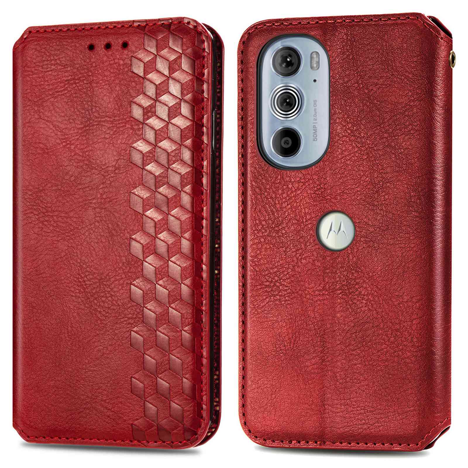

Für Motorola Edge 30 Pro (Motorola Edge+(2022)) Rhombus-drucken Von Pu-leder-hülle Magnetische Automatisch Absorbierte Telefonie-brieftaschenständerabdeckung - Rot, Motorola Edge 30 Pro (Motorola Edge+ (2022))