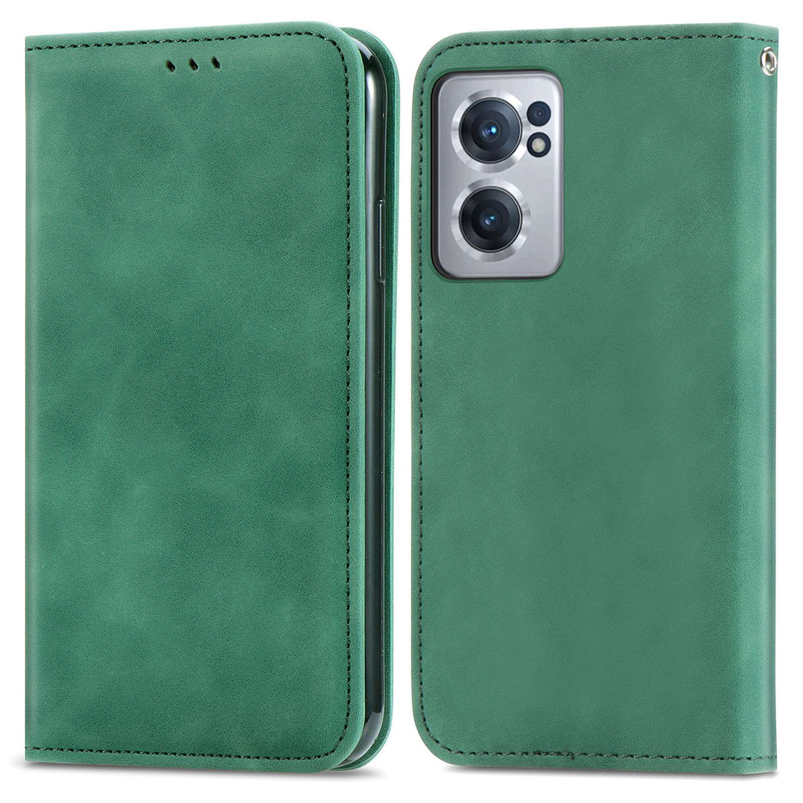 

Auto-absorbierte Retro-pu-lederschale Für OnePlus Nord CE 2 5G, Haut-touch-anti-drogen-telefonständer Mit Kartensteckplätzen - Grün, OnePlus Nord CE 2 5G