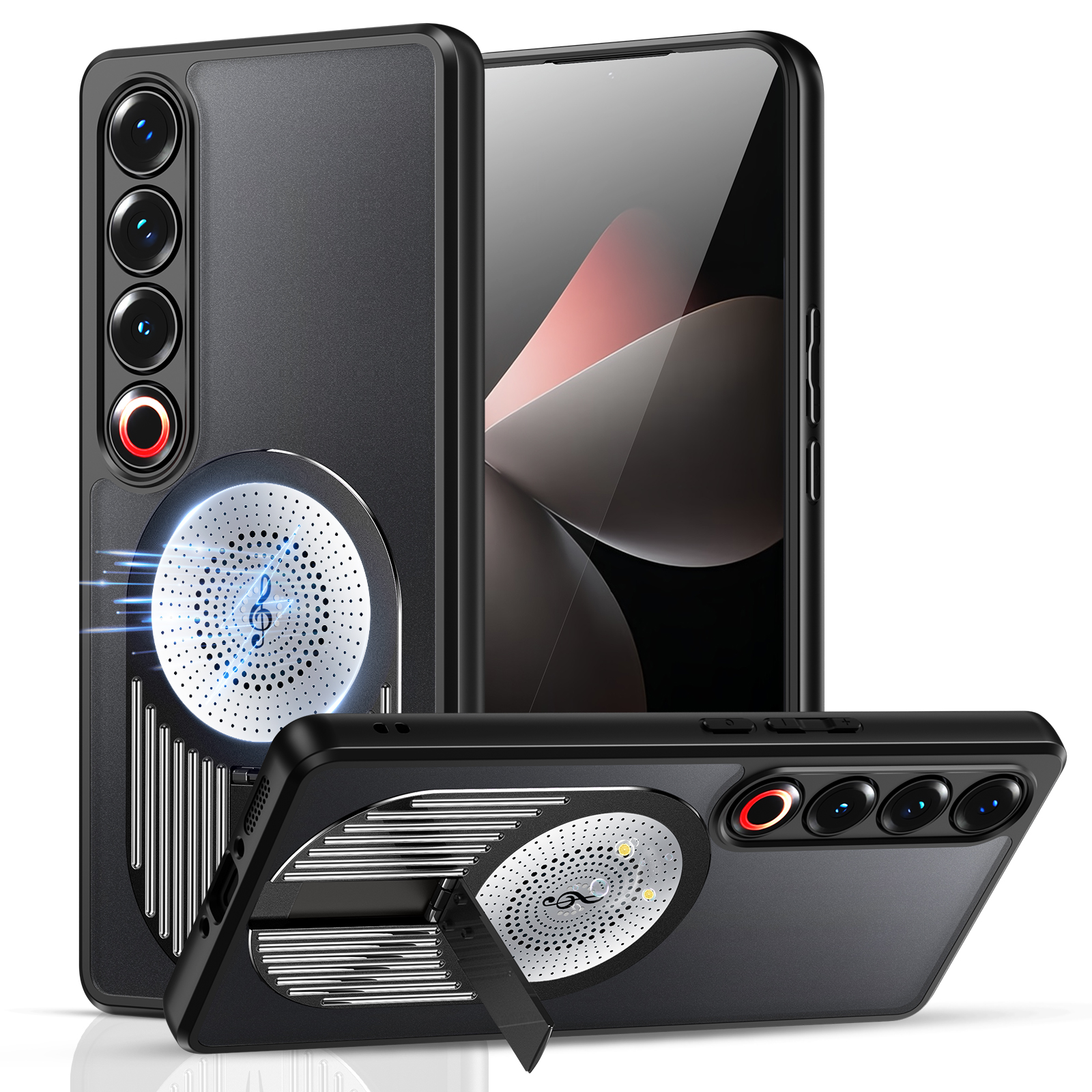 For Meizu 21 Pro Magnetic Case Heat Dissipation Aromatherapy Kickstand Silicone+PC Phone Cover - Black