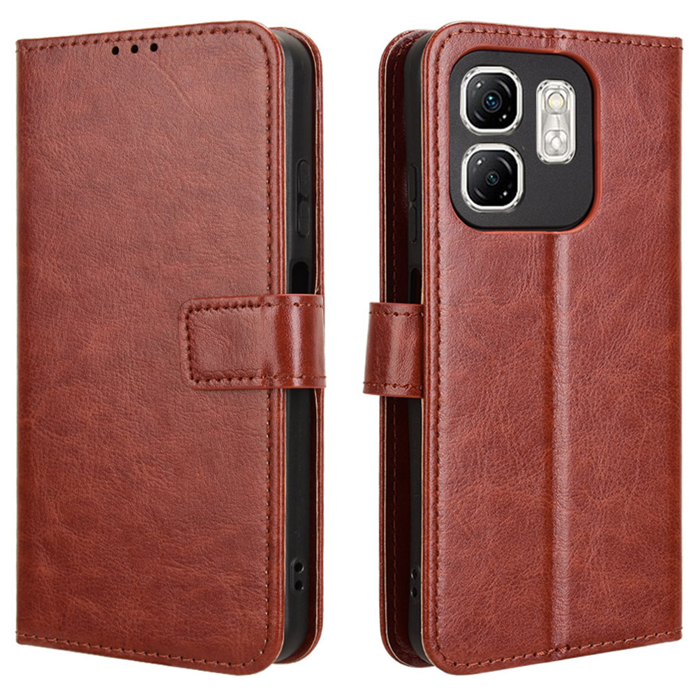 For Infinix Hot 50i 4G X6531 / Smart 9 4G X6532 Case Crazy Horse Texture PU Leather Phone Wallet Cover - Brown