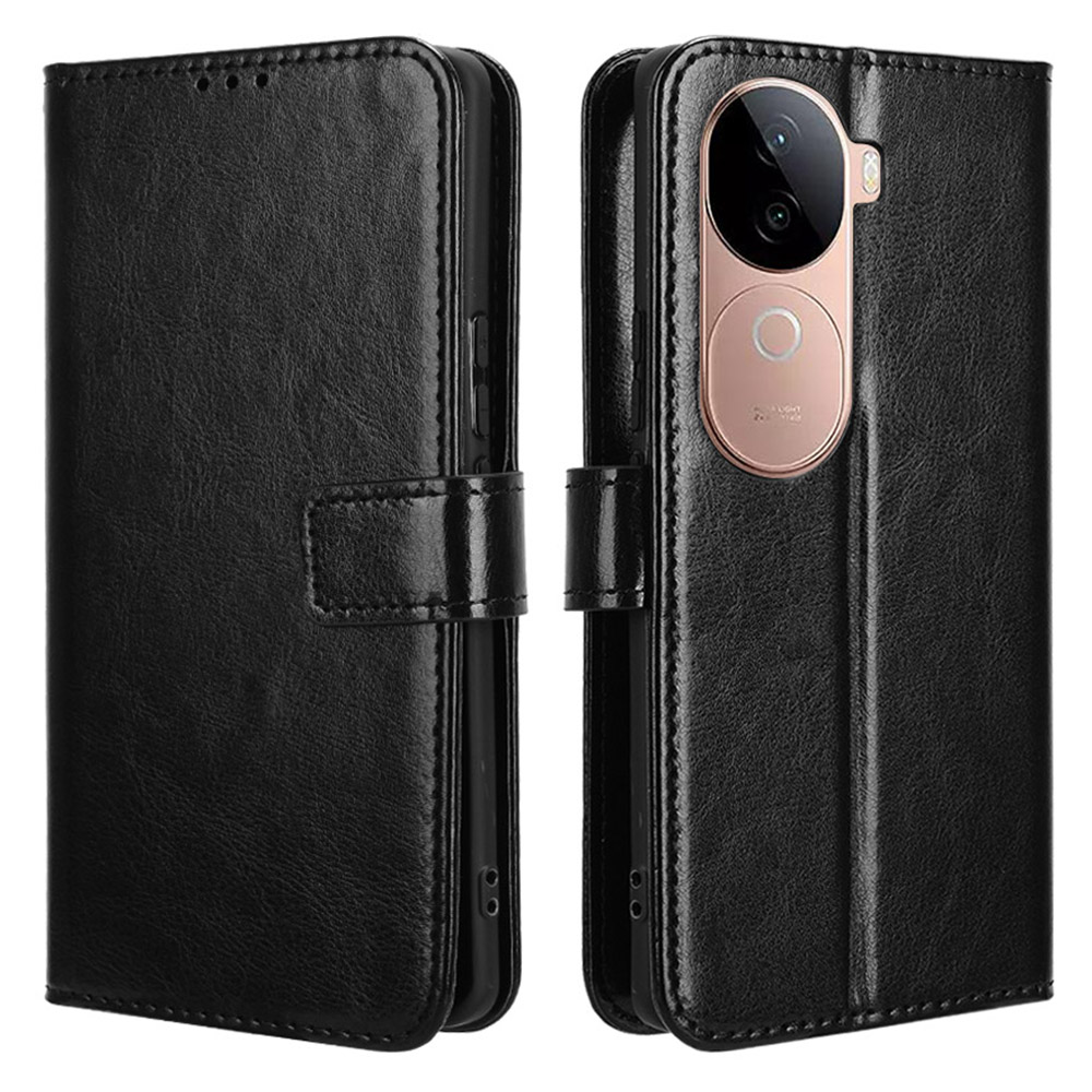 For vivo V40e 5G / iQOO Z9s 5G Case Crazy Horse Texture PU Leather Phone Wallet Cover - Black
