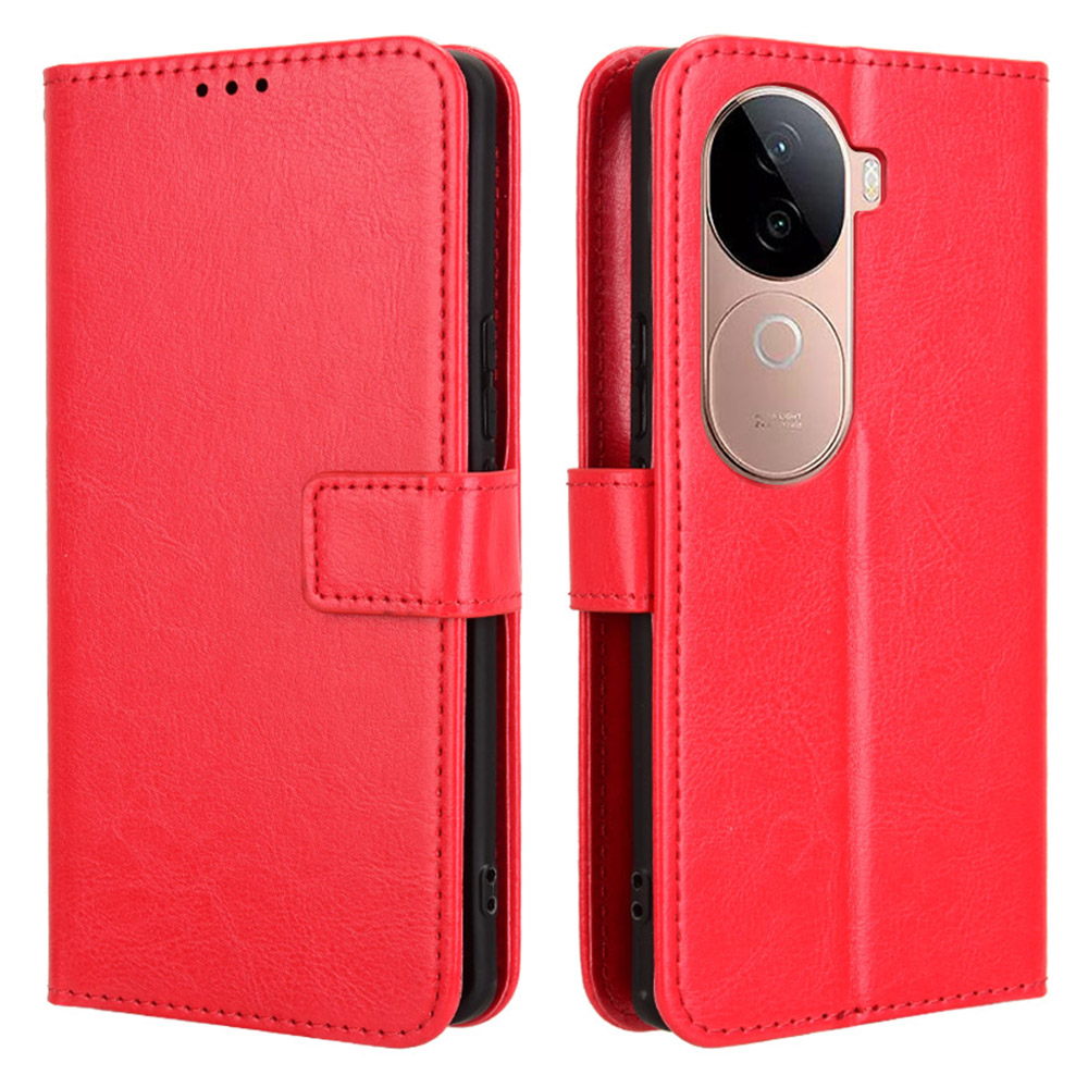 For vivo V40e 5G / iQOO Z9s 5G Case Crazy Horse Texture PU Leather Phone Wallet Cover - Red
