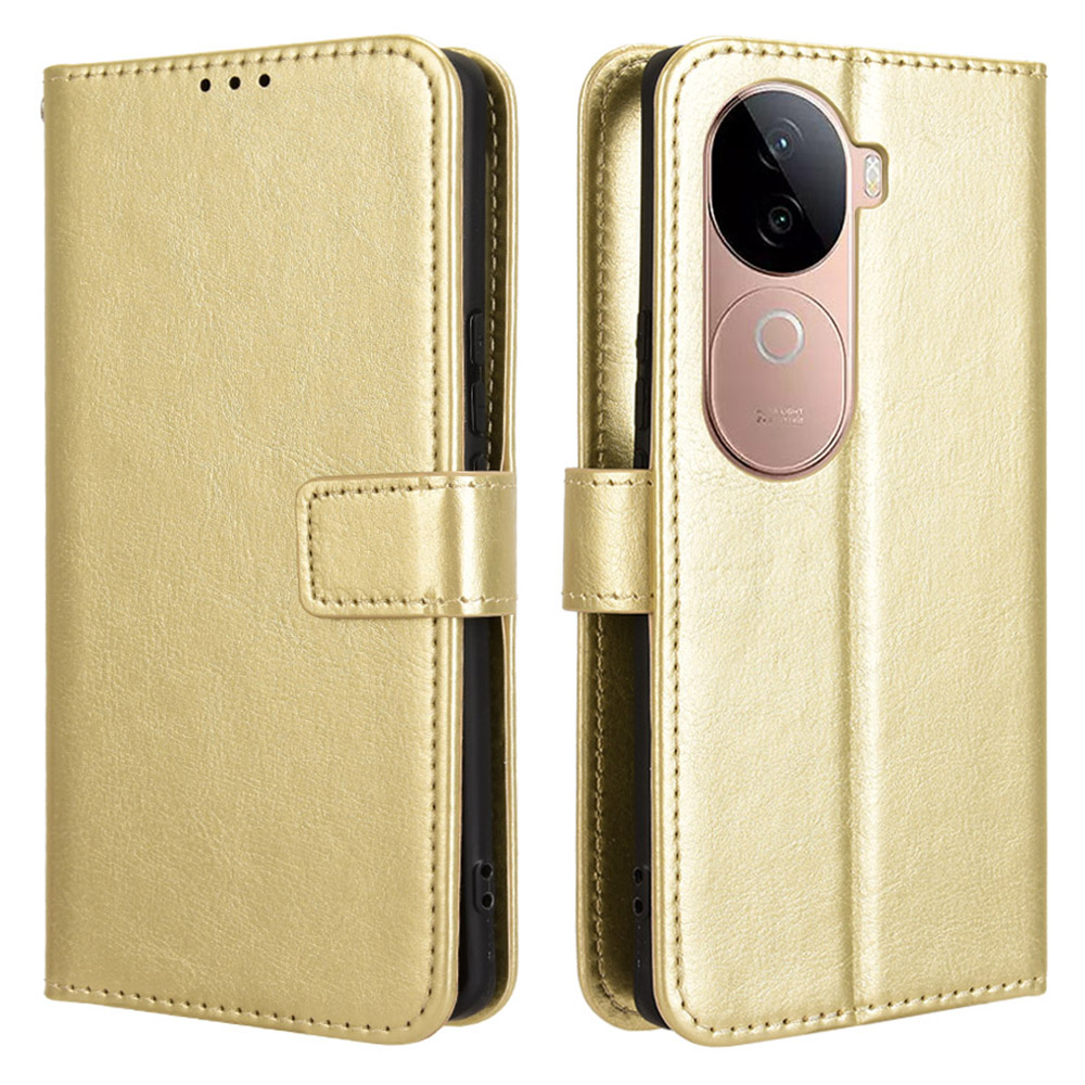 For vivo V40e 5G / iQOO Z9s 5G Case Crazy Horse Texture PU Leather Phone Wallet Cover - Gold