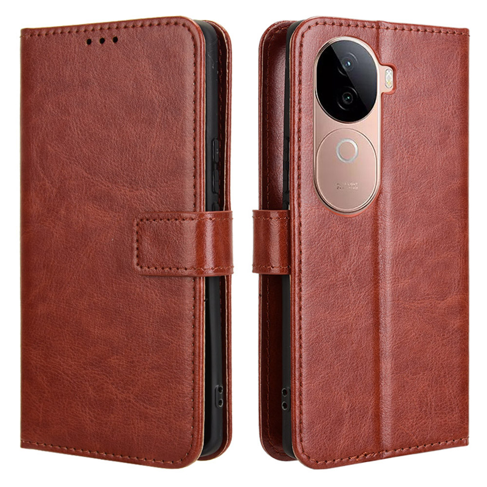 For vivo V40e 5G / iQOO Z9s 5G Case Crazy Horse Texture PU Leather Phone Wallet Cover - Brown