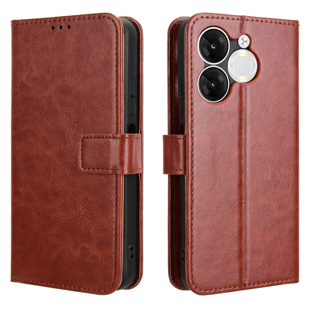 For itel A80 4G A671LC Case Crazy Horse Texture PU Leather Phone Wallet Cover - Brown