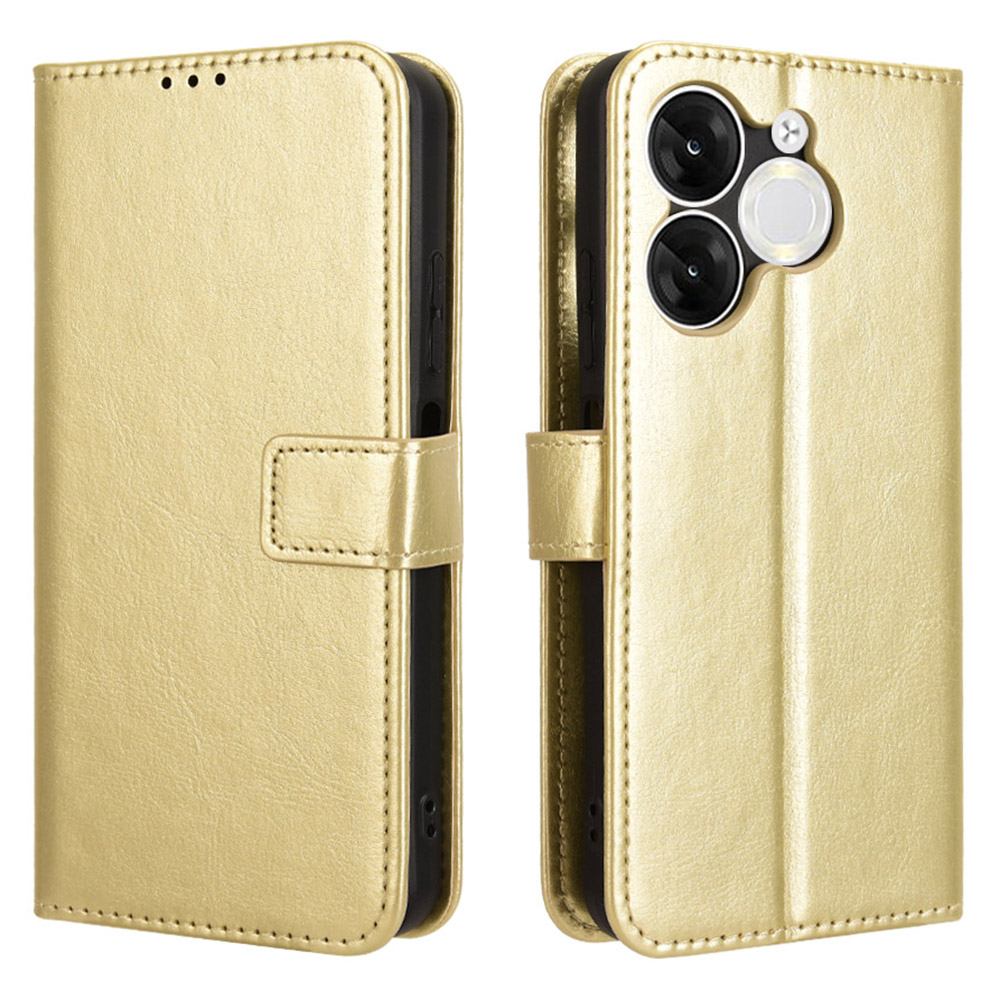 For itel A80 4G A671LC Case Crazy Horse Texture PU Leather Phone Wallet Cover - Gold