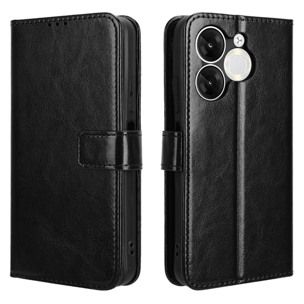 For itel A80 4G A671LC Case Crazy Horse Texture PU Leather Phone Wallet Cover - Black