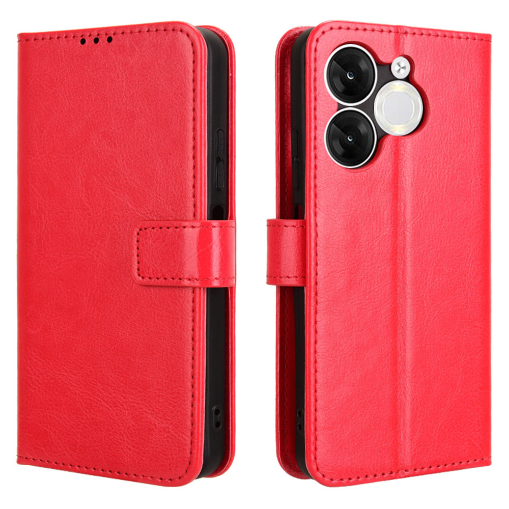 For itel A80 4G A671LC Case Crazy Horse Texture PU Leather Phone Wallet Cover - Red