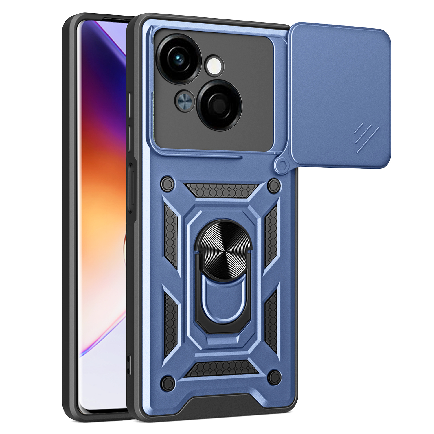For TECNO Spark Go 2025 / Spark Go 1 / Pop 9 4G Case with Slide Camera Lid PC+TPU Kickstand Phone Cover - Blue