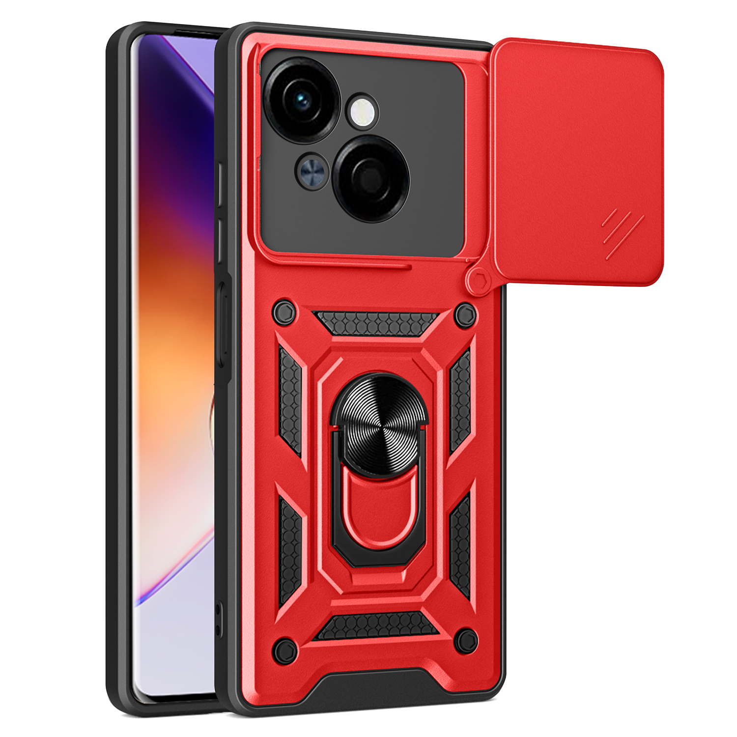 For TECNO Spark Go 2025 / Spark Go 1 / Pop 9 4G Case with Slide Camera Lid PC+TPU Kickstand Phone Cover - Red