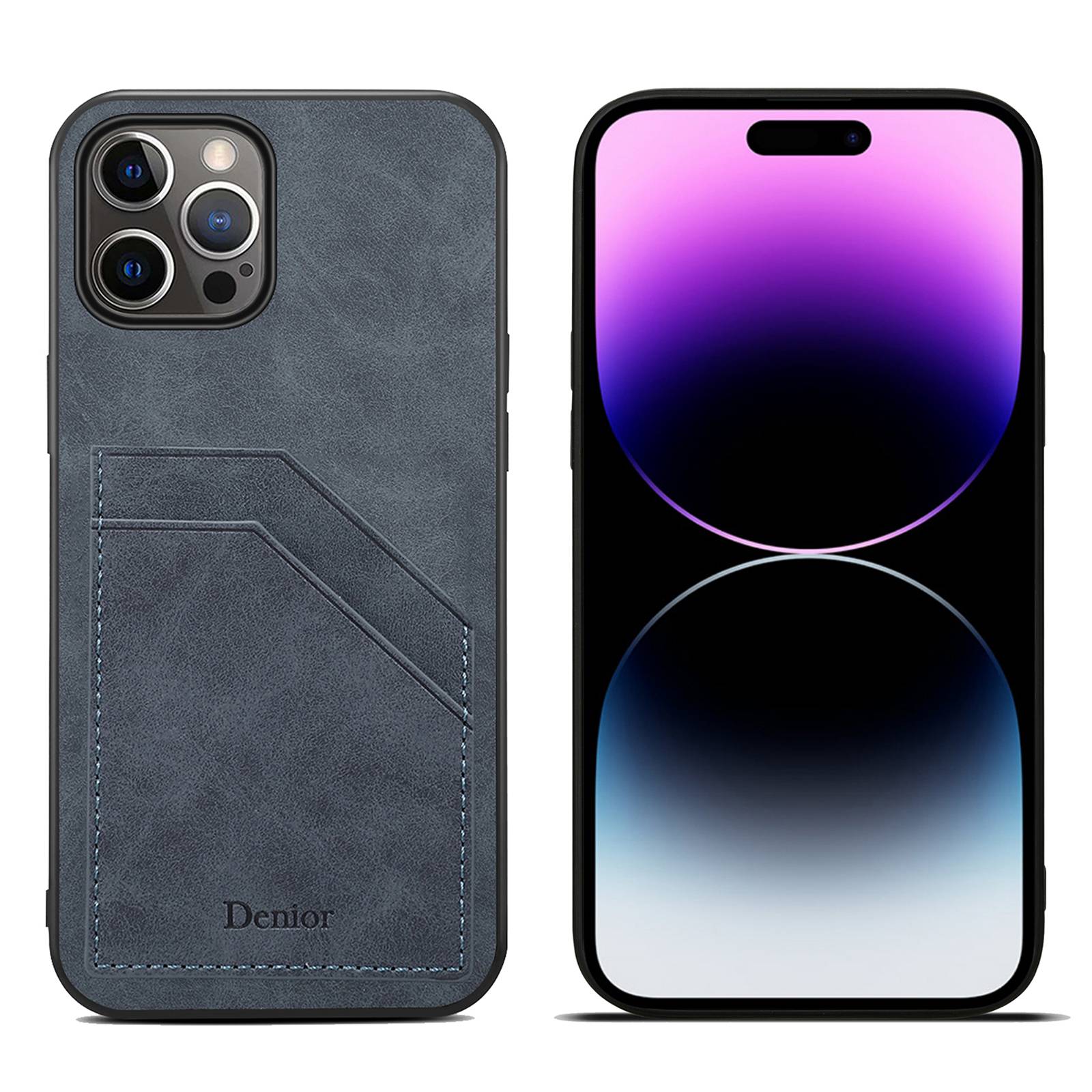 

Anti-Drop Phone Case for iPhone 14 Pro Max Protective Case with Dual Card Slots PU Leather Coated TPU Cover - Grey, iPhone 14 Pro Max