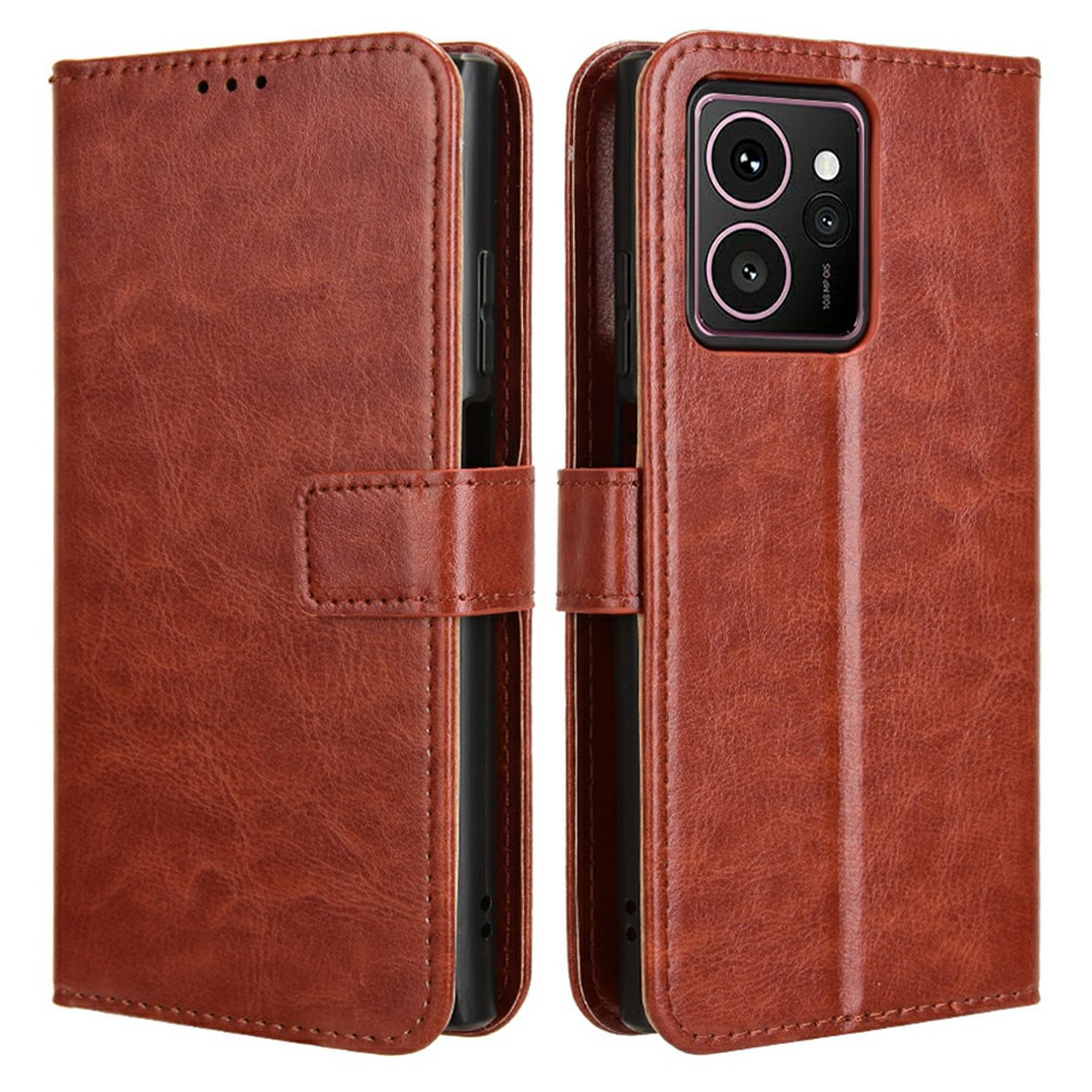 For HMD Skyline Case Crazy Horse Texture PU Leather Phone Wallet Cover - Brown