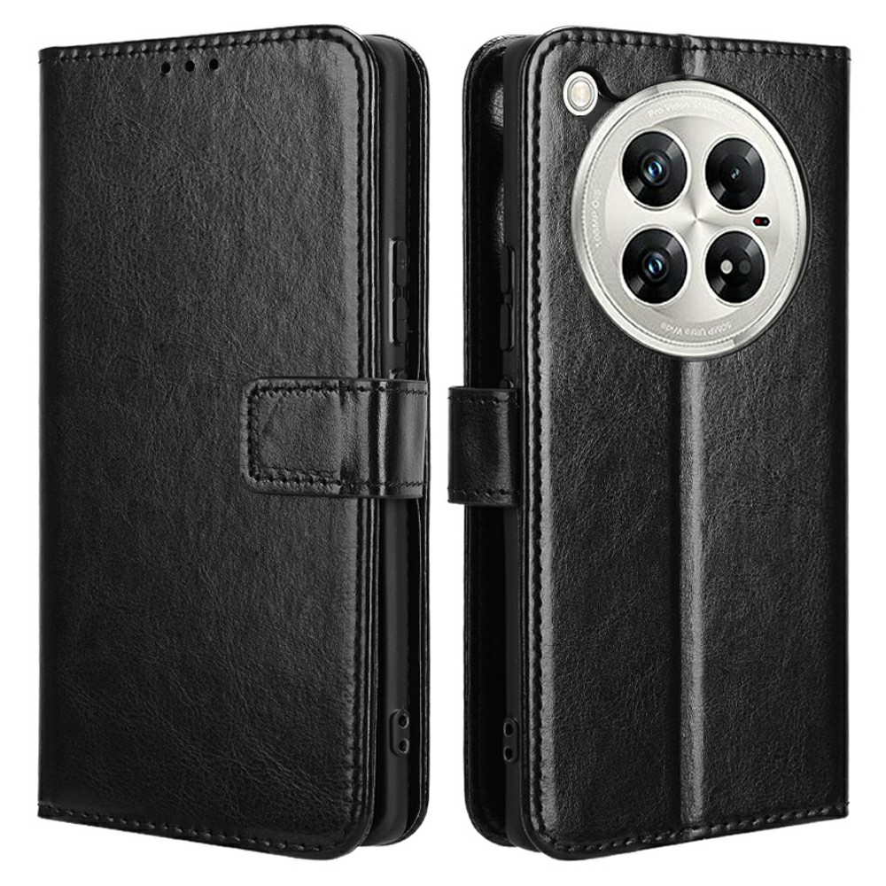 For Infinix Zero 40 5G X6861 Case Crazy Horse Texture PU Leather Phone Wallet Cover - Black