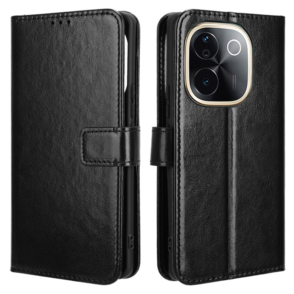 For vivo T3 Pro 5G / iQOO Z9s Pro 5G Case Crazy Horse Texture PU Leather Phone Wallet Cover - Black
