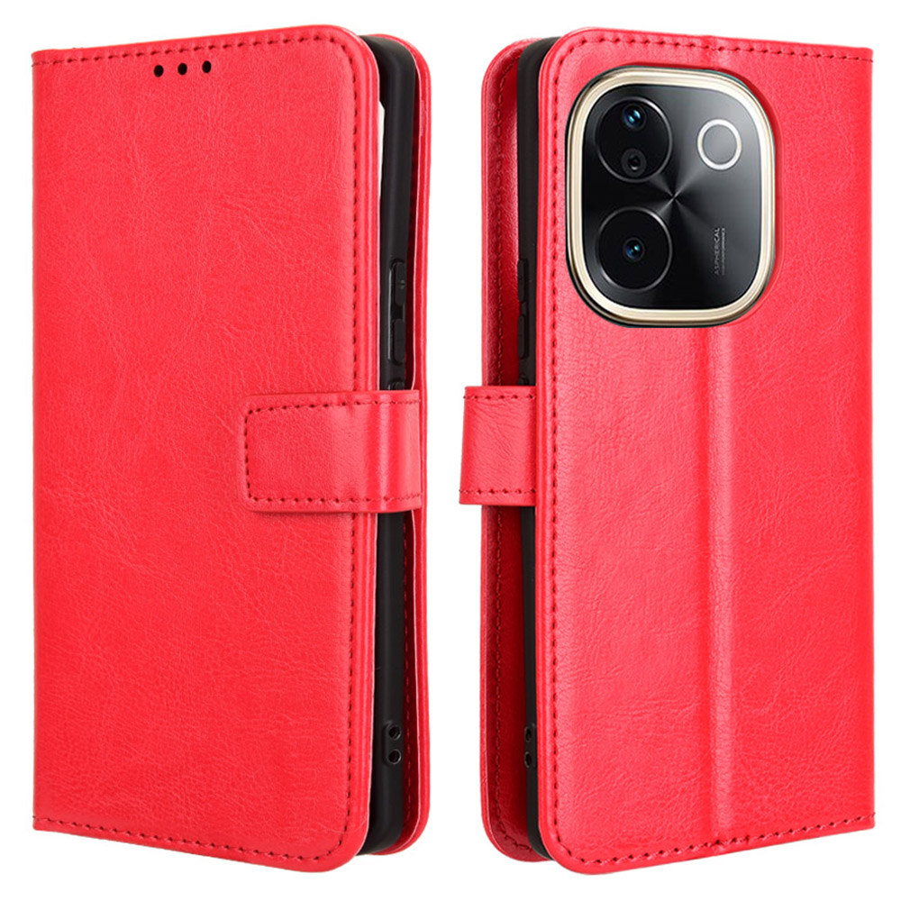 For vivo T3 Pro 5G / iQOO Z9s Pro 5G Case Crazy Horse Texture PU Leather Phone Wallet Cover - Red