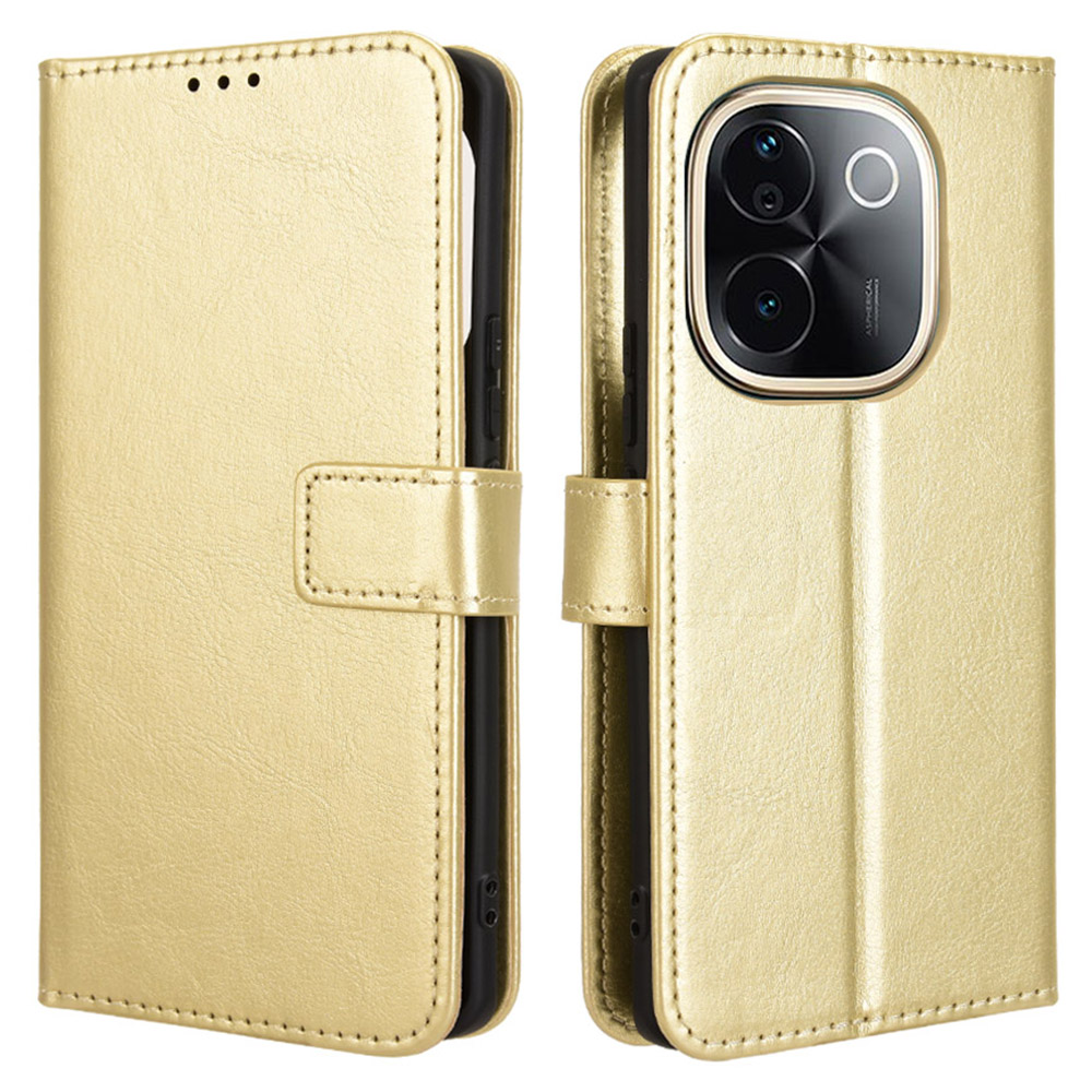 For vivo T3 Pro 5G / iQOO Z9s Pro 5G Case Crazy Horse Texture PU Leather Phone Wallet Cover - Gold