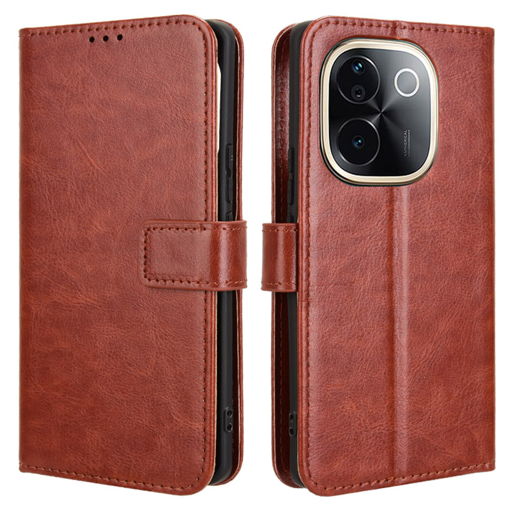 For vivo T3 Pro 5G / iQOO Z9s Pro 5G Case Crazy Horse Texture PU Leather Phone Wallet Cover - Brown