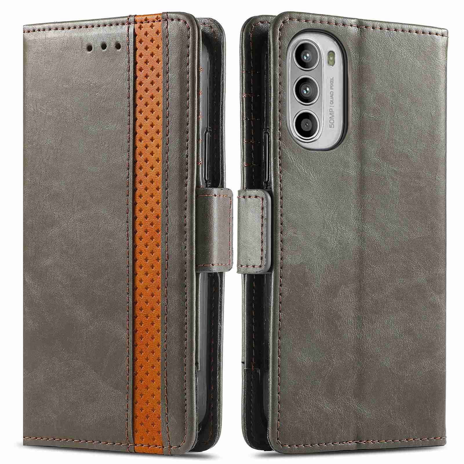 

Caseneo 002-serie Für Motorola Moto G52 4G RFID Blockierende Business Style Spleißhülle PU Leder Brieftasche Anti-scratch-telefonabdeckung - Grau, Motorola Moto G52 4G