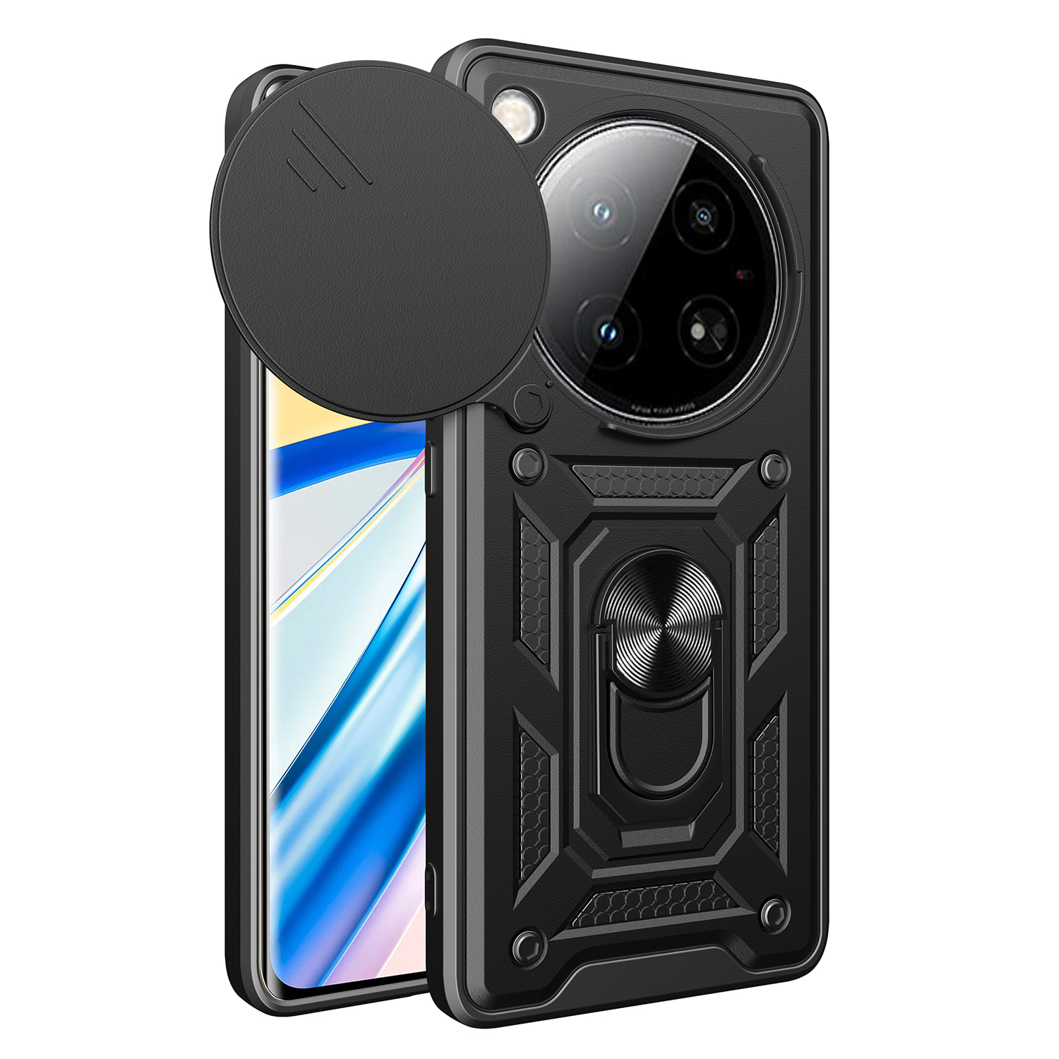 For Infinix Zero 40 5G Case with Slide Camera Lid PC+TPU Kickstand Phone Cover - Black