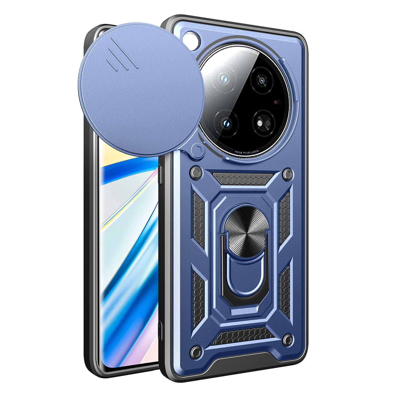 For Infinix Zero 40 5G Case with Slide Camera Lid PC+TPU Kickstand Phone Cover - Blue