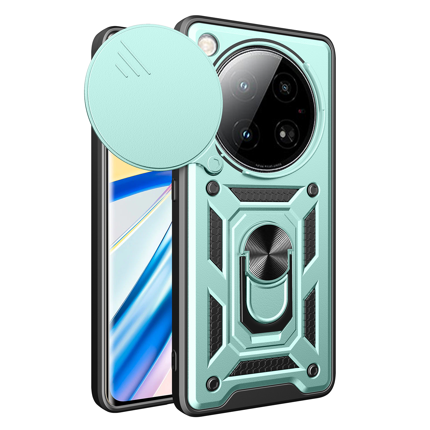 For Infinix Zero 40 5G Case with Slide Camera Lid PC+TPU Kickstand Phone Cover - Green