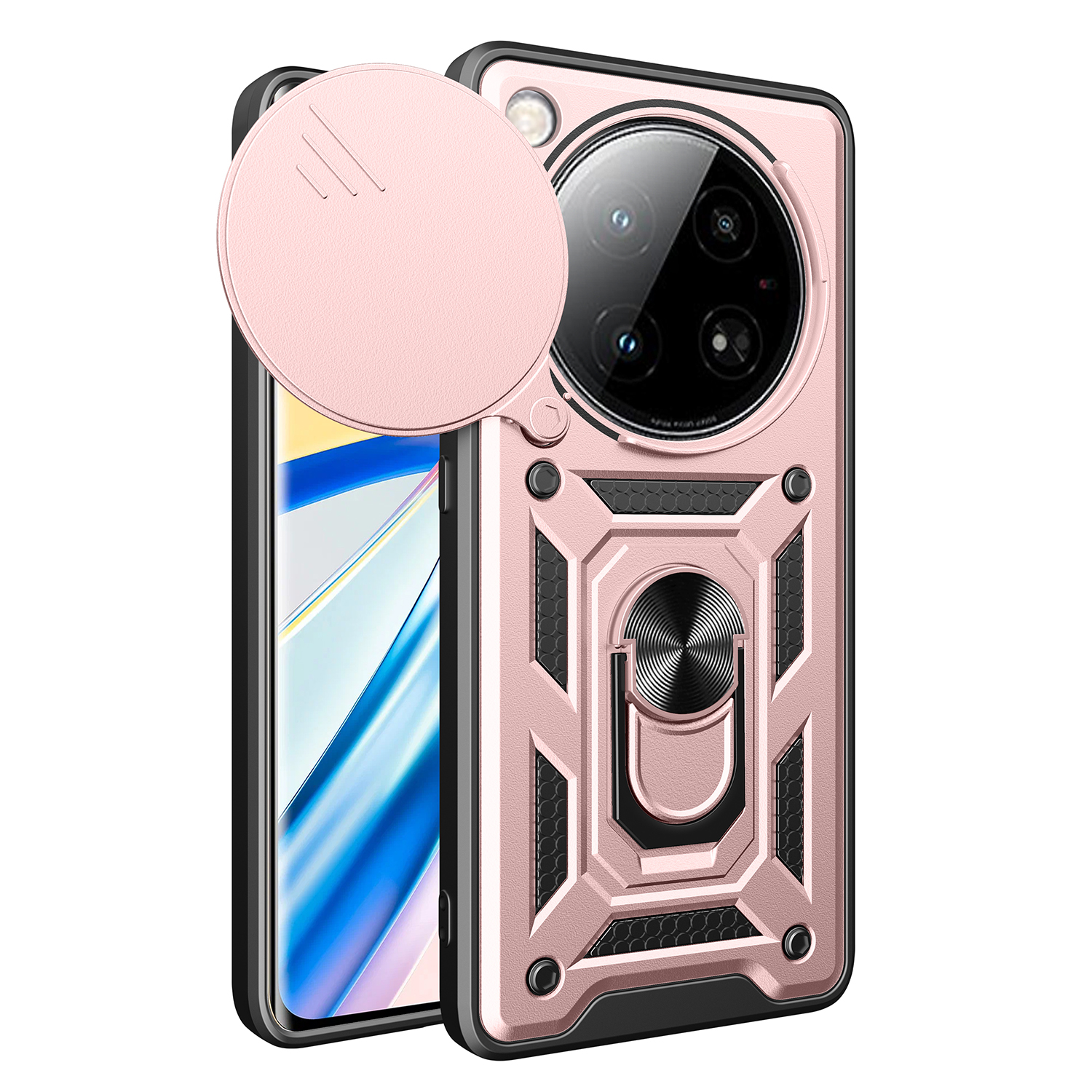For Infinix Zero 40 5G Case with Slide Camera Lid PC+TPU Kickstand Phone Cover - Rose Gold