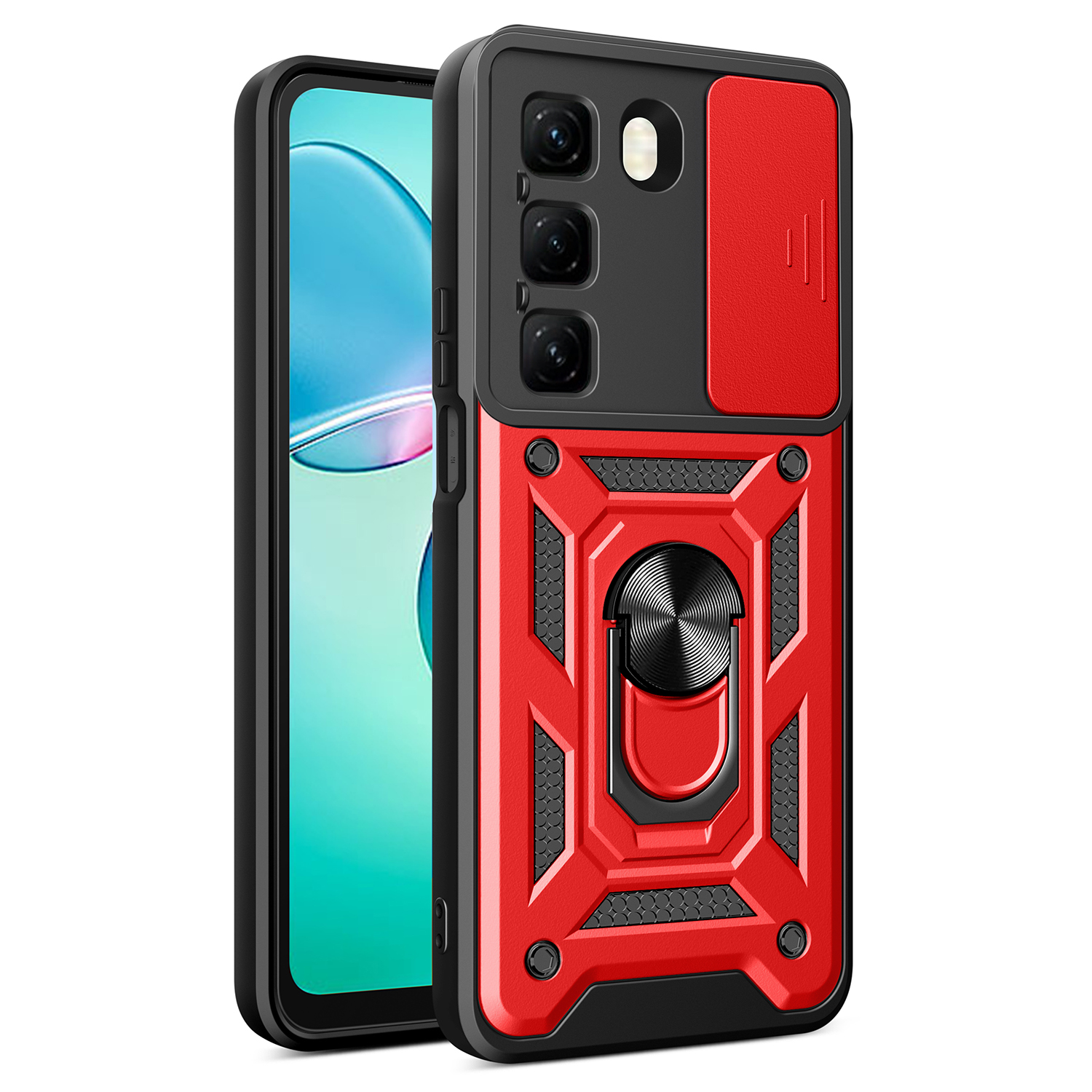 For Infinix Hot 50 4G Case with Slide Camera Lid PC+TPU Kickstand Phone Cover - Red