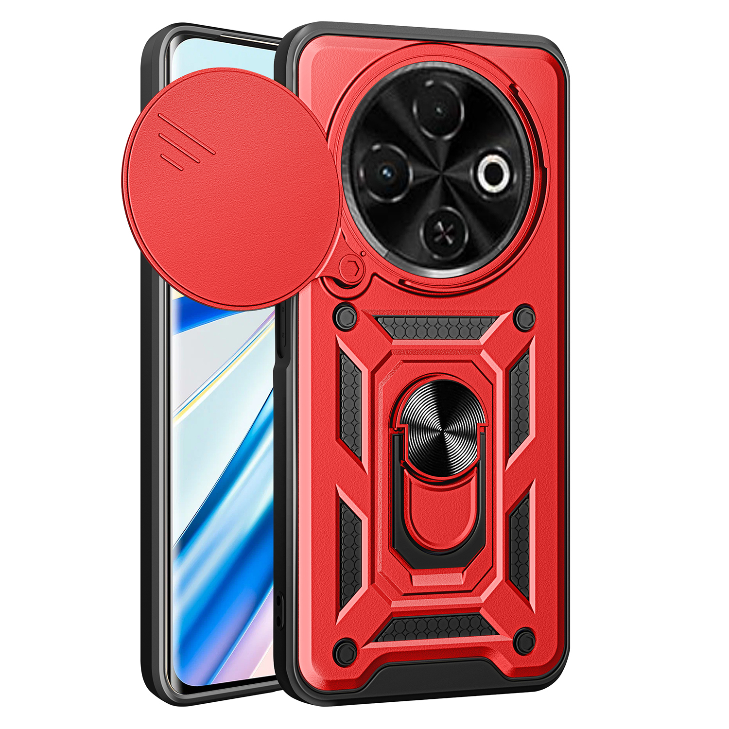 For TECNO Spark 30C 4G Case with Slide Camera Lid PC+TPU Kickstand Phone Cover - Red